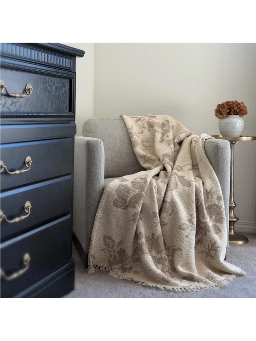 Woven Floral & Leaves Pattern Throw with Fringe -Threshold designed Studio McGee